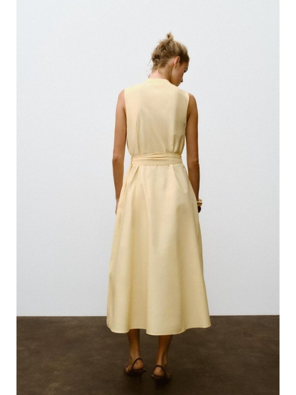 Zara Womens Poplin Belted Midi Dress M Medium Butter Flared Hem 5029/128 NWT - Picture 5 of 15